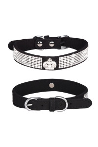 WDPAWS Rhinestones Dog cat collar Bling Diamond with Rhinestone crown Decoration for Small Medium Large Dogs (Black, L)