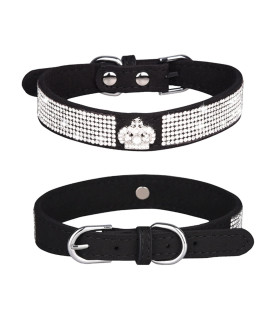 WDPAWS Rhinestones Dog cat collar Bling Diamond with Rhinestone crown Decoration for Small Medium Large Dogs (Black, L)