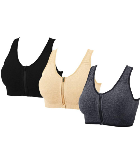 YEYELE Women 3 Pack Zip Front and Removable Pads Tank Top Racerback Padded Yoga Sports Bra(3 Pack,2XL)