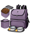 BAgLHER Pet Travel Bag, Double-Layer Pet Supplies Backpack (for All Pet Travel Supplies), Pet Travel Backpack with 2 Silicone collapsible Bowls and 2 Food Baskets Lavender