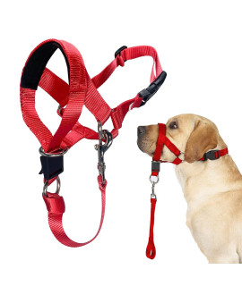 Barkless Dog Head Collar, No Pull Head Halter For Dogs, Adjustable, Padded Headcollar With Training Guide - Stops Pulling And Choking On Walks (Xl, Red)