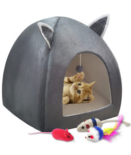 Cat Tents for Indoor Cats?KIDPET Cat Cave Dog Tent Kitten Bed?Cozy Cave Dog Bed for Small Dogs with Cover Cave?2-in-1 Foldable Pet Tent Cat Hideout with Removable Mat (XL-18 * 18 * 20 inch, Dark Gray)