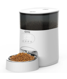 GHG Automatic Cat Feeder, 4L Auto Pet Food Dispenser with Stainless Steel Bowl, Desiccant Bag, Programmable Portion Timed Control 1-6 Meals Per Day, 10s Voice Recorder for Small Medium Cats and Dogs