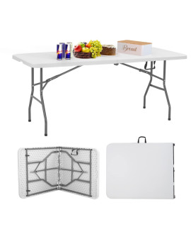 FDW Folding Tables, Plastic 6ft Folding Table,Half Portable Foldable Table for Parties, Backyard Events,White