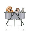 Acrowell Portable Pet Bathtub, Folding Dog Cat Wash Station, Replaceable Basin Design, Suitable for Small & Medium Sized Pets, for Indoor & Outdoor with Four Wheels, Grey