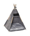 PawHut Pet Teepee Tent Cat Cave Small Dog Bed with Thick Cushion, Name Chalkboard for Kitten and Puppy Grey