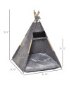 PawHut Pet Teepee Tent Cat Cave Small Dog Bed with Thick Cushion, Name Chalkboard for Kitten and Puppy Grey