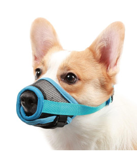 Dog Muzzle With Adjustable Velcro To Prevent Biting Barking And Chewing, Air Mesh Breathable Pet Muzzle For Small Medium Large Dogs (S, Blue)