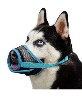 Dog Muzzle With Adjustable Velcro To Prevent Biting Barking And Chewing, Air Mesh Breathable Pet Muzzle For Small Medium Large Dogs (L, Blue)