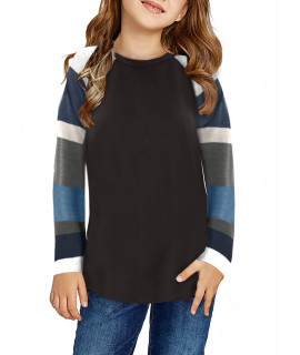 Dokotoo Girls Casual Color Block Long Sleeve Pullover Tops Loose Lightweight Tunic Shirts Black Size 6-7