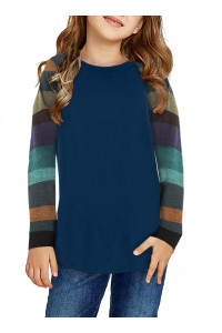 Dokotoo girls casual color Block Long Sleeve Pullover Tops Loose Lightweight Tunic Shirts Blue Size 4-5