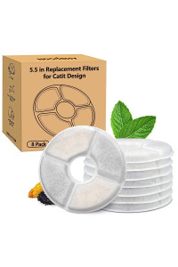 8-Pack Filters Compatible with Catit Senses Fountains and Catit Flower Fountains, Cat Water Fountain Replacement Filters, Pet Activated Carbon Filters
