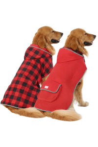 HDE Reversible Dog Raincoat Hooded Slicker Poncho Rain Coat Jacket for Small Medium Large Dogs Buffalo Plaid Red - XXL