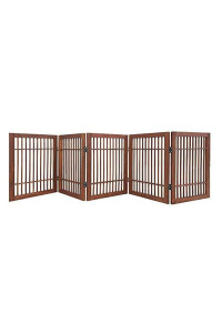 Pet Dog gate Strong and Durable Freestanding Folding Acacia Hardwood Portable Wooden Fence Indoors or Outdoors by Urnporium (Brown Pet gate, 5 Panel 24 Tall)