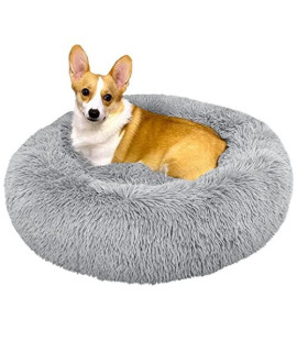 PetAmi Calming Dog Bed for Medium Dogs, Round Donut Washable Pet Bed for Cat Puppy, 30 Inches, Anti Anxiety Cat Bed Cuddler, Fluffy Plush Dog Bed, Fits up to 45 lbs, Light Gray