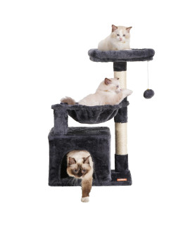Heybly Cat Tree Cat Tower Condo With Sisal-Covered Scratching Posts And Basket For Kitten Smoky Gray Hct002Sg