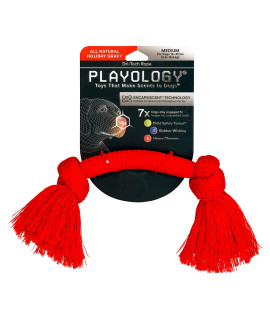 Playology Dri Tech Rope Dog Chew Toy - for Medium Dogs (15-35lbs) Holiday Gravy Scented Dog Toys for Heavy Chewers - Engaging, All-Natural, Interactive and Non-Toxic