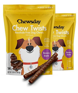 Chewsday 5-Inch Chewy Dog Chew Twists, Made in The USA, All Natural Rawhide-Free Highly-Digestible Treats, Bacony Sizzle - 28 Count