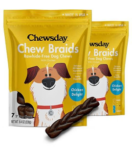 Chewsday 5-Inch Dog Chew Braids, Made in The USA, All Natural Rawhide-Free Highly-Digestible Treats, Chicken Delight - 14 Count