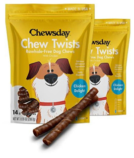 Chewsday 6-Inch Chewy Dog Chew Twists, Made in The USA, All Natural Rawhide-Free Highly-Digestible Treats, Chicken Delight - 28 Count