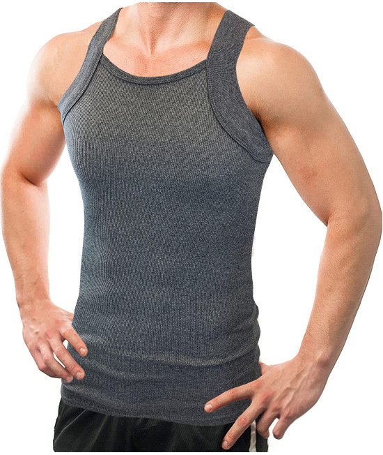 Different Touch 2 Pack Men's Tank Tops Square Cut Muscle Rib A-Shirts (XL, Charcoal)