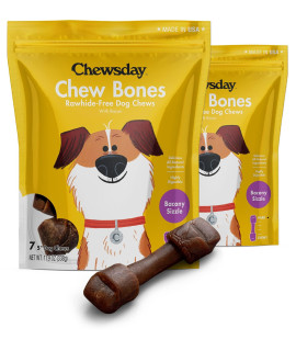 Chewsday 5-Inch Long-Lasting Dog Chew Bones, Made in The USA, All Natural Rawhide-Free Highly-Digestible Treats, Bacony Sizzle - 14 Count