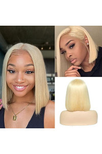 Alipeacock Blonde Bob Wig Human Hair 13X4 Lace Front Wigs Pre Plucked Bleached Knots 150 Density 613 Lace Front Wig Human Hair Straight Short Bob Wigs Human Hair Lace Frontal Wigs for Women 12inch