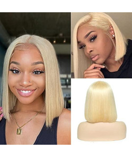 Alipeacock Blonde Bob Wig Human Hair 13X4 Lace Front Wigs Pre Plucked Bleached Knots 150 Density 613 Lace Front Wig Human Hair Straight Short Bob Wigs Human Hair Lace Frontal Wigs for Women 12inch