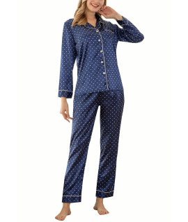 Yimanie Pajamas For Women, Silk Satin Pajama Sets For Women Soft, Button Down Womens Loungewear Set With Pockets