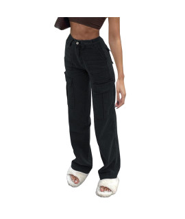 Womens Y2K Fashion Wide Leg High Waist Denim Pants Boyfriend Jeans Loose Fit Vintage Jeans For Teen Girls Medium