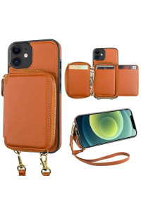 Bocasal RFID Blocking Wallet case for iPhone 1212 Pro, Adjustable crossbody Zipper Purse case card Holder with Kickstand Detachable Wrist Strap, PU Leather Flip Folio case 61 Inch 5g (Brown)
