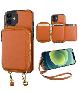 Bocasal RFID Blocking Wallet case for iPhone 1212 Pro, Adjustable crossbody Zipper Purse case card Holder with Kickstand Detachable Wrist Strap, PU Leather Flip Folio case 61 Inch 5g (Brown)