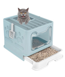 cat Litter Box,Foldable Top Entry cat Litter Box with Lid,cat Potty with cat Plastic Scoop,Extra Large Space Entry Top Exit Litter Box,Drawer Structure,closed Smell Proof Anti-Splashing,Easy cleaning
