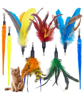 TIENAILINg cat Feather Replacement cat Wand Refills, 8 PcS Natural Bird Feathers Refill Worm cat Toy Refill, cat Wand Replacement Feathers for cat Toys