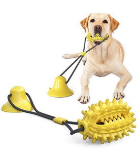 BeiNing Dog Chew Suction Cup Tug of War Toy, Multifunction Chewers Rope Puzzle Toothbrush Prickly pear Shaped Molar Bite Ball with Teeth Cleaning and Food Dispensing Feature (Yellow)