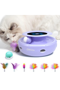 ORSDA Cat Toys, 2-in-1 Interactive Cat Toys for Indoor Cats, Automatic Cat Toy Balls, Mice Toys Ambush Feather Kitten Toys with 7pcs Attachments, Dual Power Supplies, Adjustable Speed, Auto On/Off