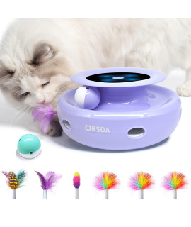 ORSDA Cat Toys, 2-in-1 Interactive Cat Toys for Indoor Cats, Automatic Cat Toy Balls, Mice Toys Ambush Feather Kitten Toys with 7pcs Attachments, Dual Power Supplies, Adjustable Speed, Auto On/Off