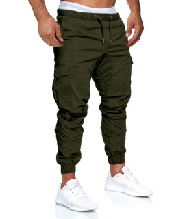 Mens Pants cargo Joggers Sweatpants casual Pant Slim Fit chino Trousers with Pockets (Armygreen,Large)