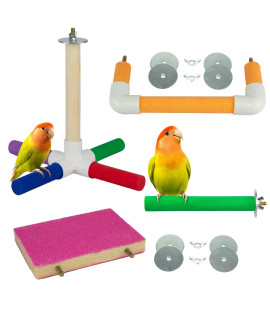 4 PCS Bird Perch Stand Toy, Wood Parrot Perch Stand Platform Paw Grinding Stick, Cage Accessories Exercise Toys Budgies Parakeet Cockatiel Conure Hamster Gerbil Rat Mouse