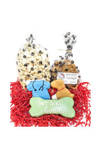 Woofables Gourmet Dog Bakery Small Get Well Soon Treat Box with Pupcorn, Hand-Decorated Treats & More | Homemade, Fresh, Human-Grade, All-Natural Ingredients | Corn, Soy & Preservative Free | USA Made