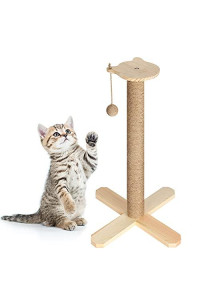 23 inch Tall Wood Cat Scratching Post with Interactive Ball Toys, Wooden Vertical Cat Scratcher for Kittens and Cats