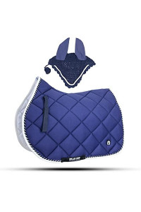 GLP General Horse Saddle Pad Fly Veil Set Vented Cotton Honeycomb Fabric with Jewel (Cob)