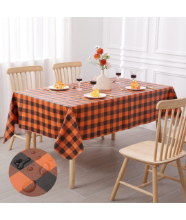 Misaya Rectangle Waterproof Vinyl Table Cloth, Buffalo Flannel Backed Tablecloth, Wipeable Plastic Table Cover For Fall, Thanksgiving, (60 X 120, Orange And Black)