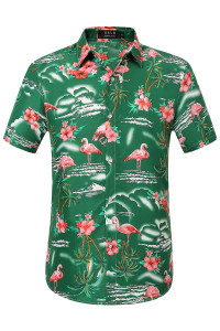 Sslr Mens Hawaiian Shirt Flamingos Casual Short Sleeve Button Down Shirts Aloha Shirt (X-Large, Forest Green)
