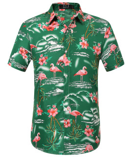 Sslr Mens Hawaiian Shirt Flamingos Casual Short Sleeve Button Down Shirts Aloha Shirt (X-Large, Forest Green)