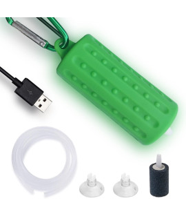 Aquarium USB Air Pump Ultra Quiet Nano Air Pump for Fish Tank with Hanging Buckle and check Valve (green)A
