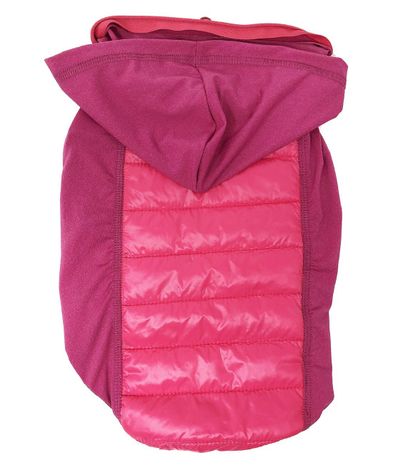 Pet Life Apex Lightweight Hybrid Stretch and Quick-Dry Dog Coat with Pop Out Hood, LG, Pink