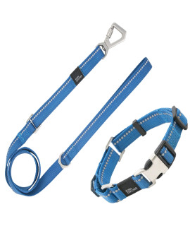 Pet Life Advent Outdoor Series Reflective Training Dog Leash and Collar, SM, Blue