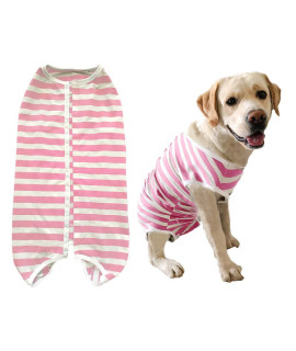 Kukaster Pet Dogas Recovery Suit Post Surgery Shirt For Female Male Dog, E-Collar Alternative Wound Protective Clothes (Pink White Stripe-3Xl)