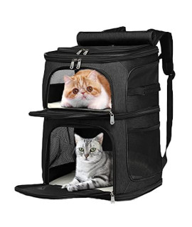 MOV COMPRA Double Layer Cat Carrier Backpack Removable Cat Carrier for 2 Cats, Collapsible Pet Carrier for Small Medium Cats Dogs Puppies of 15 Lbs, Beathable Small Cat Travel Bag. (Black)